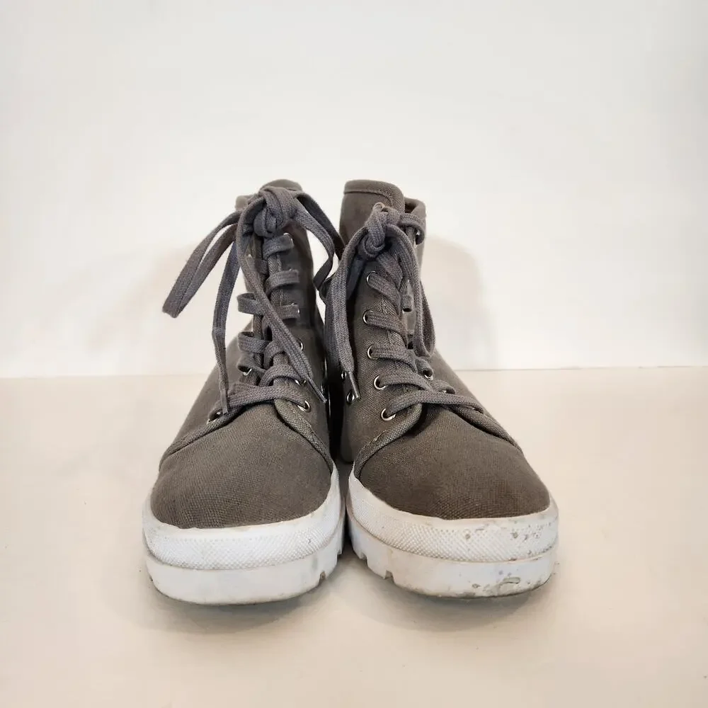 FOREVER 21 Grey White Canvas Platform Combat Lug Sole Sneaker Boot Womens 8